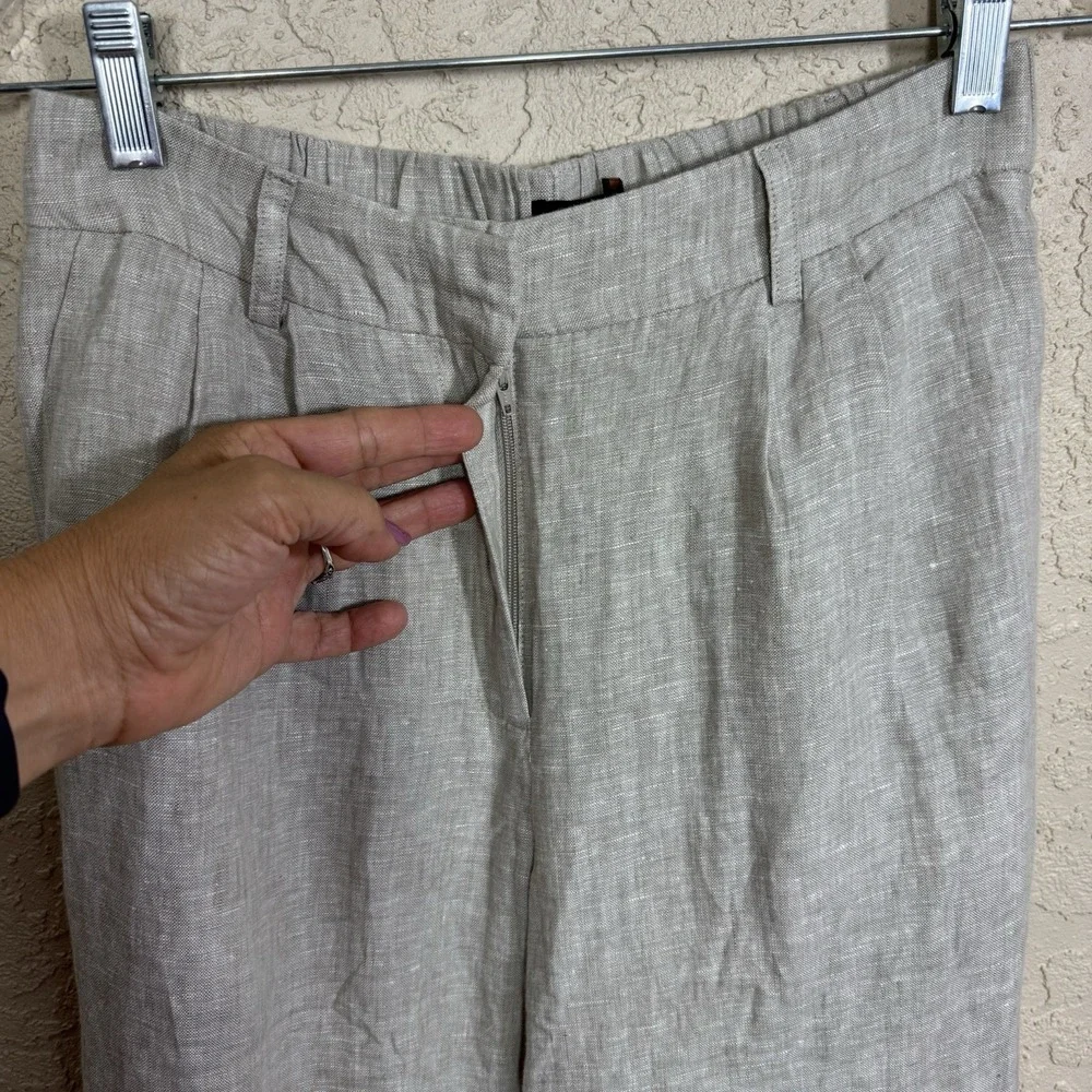Quince Womens 100% Flax Linen Pants Size Small Tan Oatmeal Pleated Casual Preppy